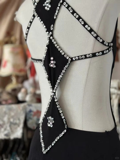 Vintage-Abendkleider, ästhetisch, Meerjungfrauen-Stil, V-Ausschnitt, schwarzer Chiffon, lang, Inspiration für formelle Anlässe N1989