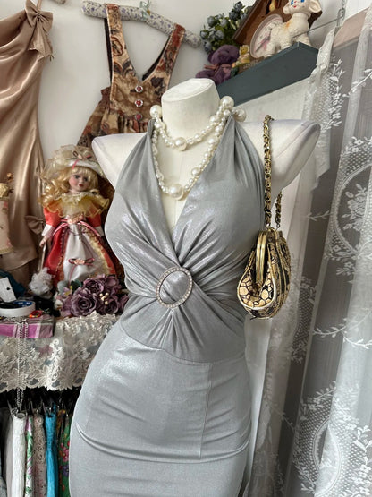 Modeste sirène licou gris sans manches longues robes de bal de fin d'année tenues formelles RB3947