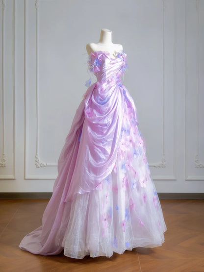 Robe de bal intemporelle bustier en tulle fleuri lilas, inspiration robe de soirée N399