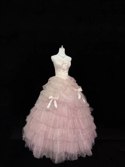 Sweet 16 Kleider langes Ballkleid Sweet Sixteen langes Geburtstagskleid herzförmiger Ausschnitt zartrosa Tüll Abendkleid RC0290