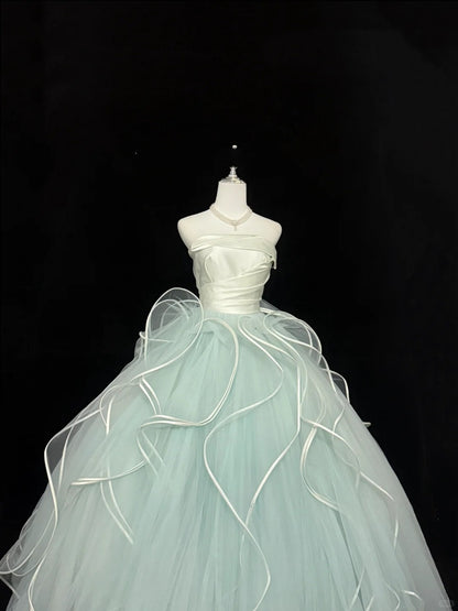 Sweet 16 Dresses Long Ball Gown Sweet Sixteen Long Birthday Dress Strapless Sage Green Formal Gown RC0345