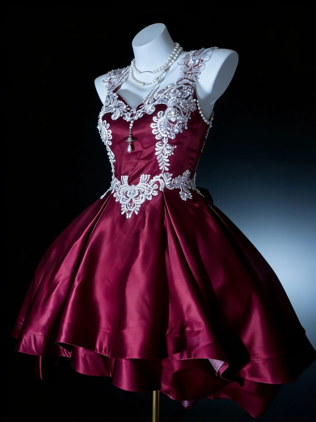 Princess Ball Gown Sweetheart High Low Burgundy Short Homecoming Dresses Hoco Gowns N3056