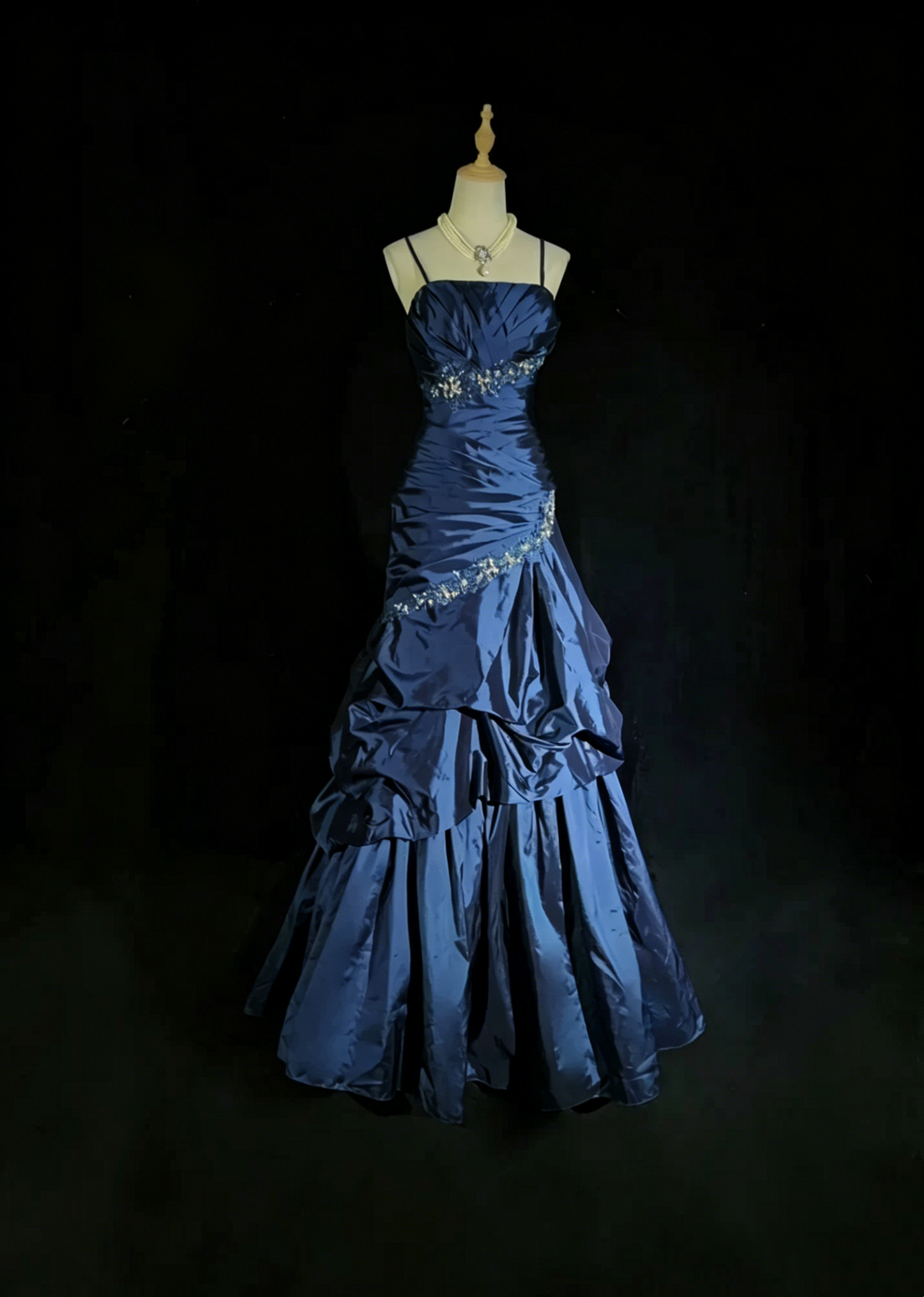 Robes de bal vintage Robe de soirée à fines bretelles bleu sarcelle sans manches en taffetas Robe de soirée longue des années 90 N2893