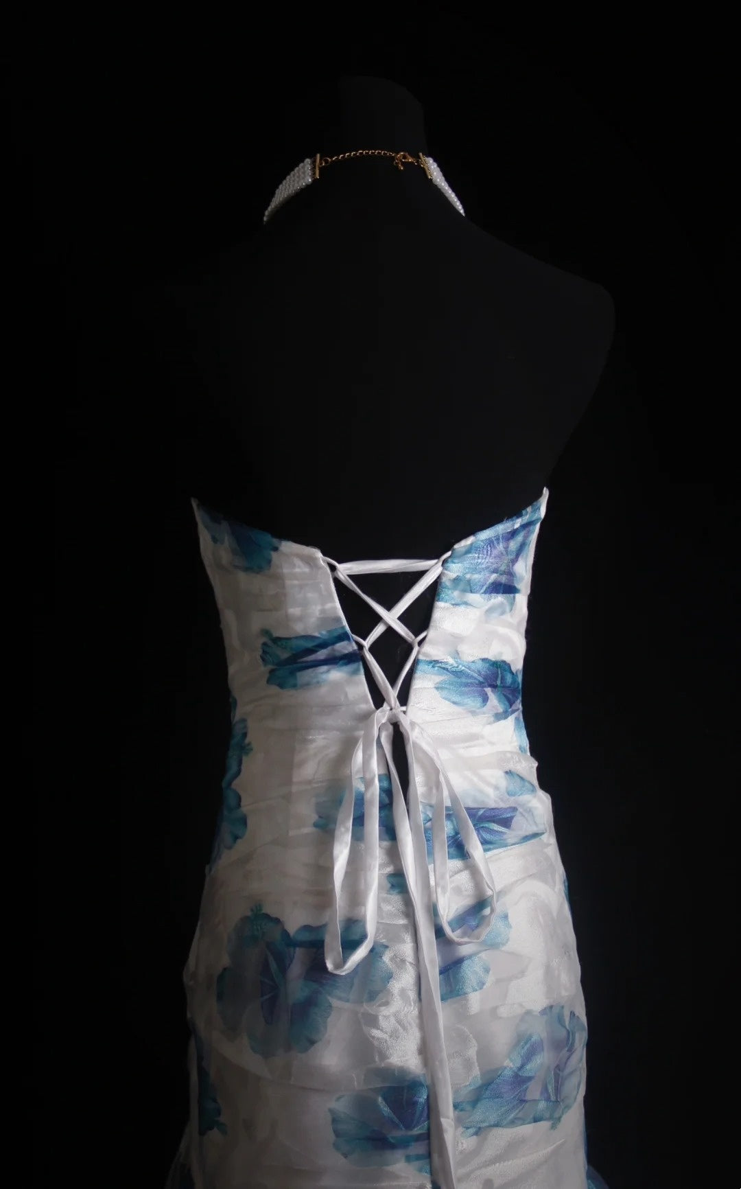 Robe de bal longue rétro sirène à imprimé floral bleu, style années 2000 - Inspiration pour une tenue de 19 ans - Robe de soirée - 499 N