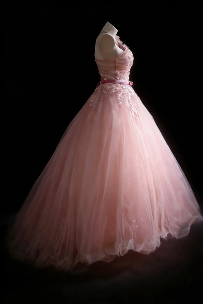 Jolies robes de bal de promo, robe de soirée asymétrique en tulle rose poudré avec appliques, longue robe de soirée N2954