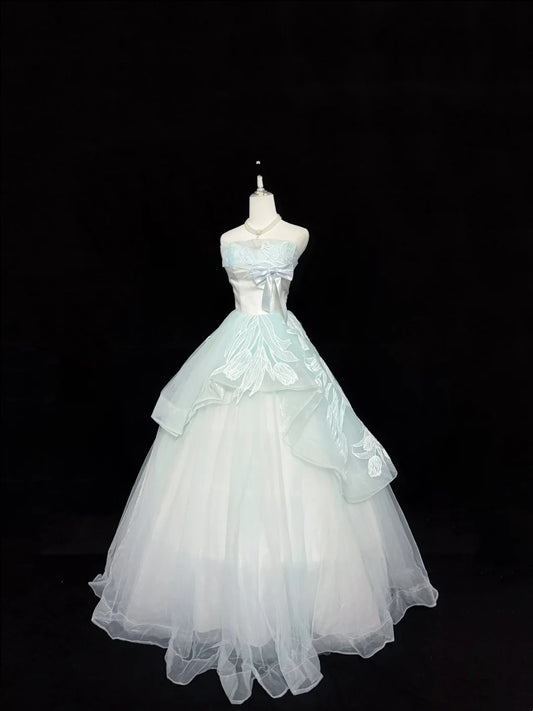 Sweet 16 Dresses Long Ball Gown Sweet Sixteen Long Birthday Dress Strapless Mint Green Tulle Formal Gown RC0331
