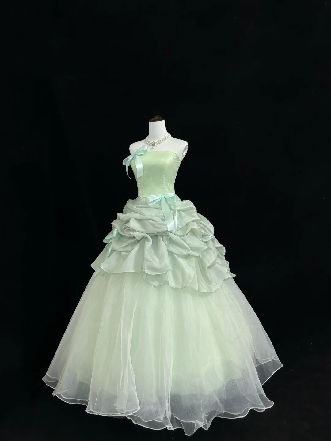 Sweet 16 Dresses Long Ball Gown Sweet Sixteen Long Birthday Dress Strapless Sage Green Tulle Formal Gown RC0340