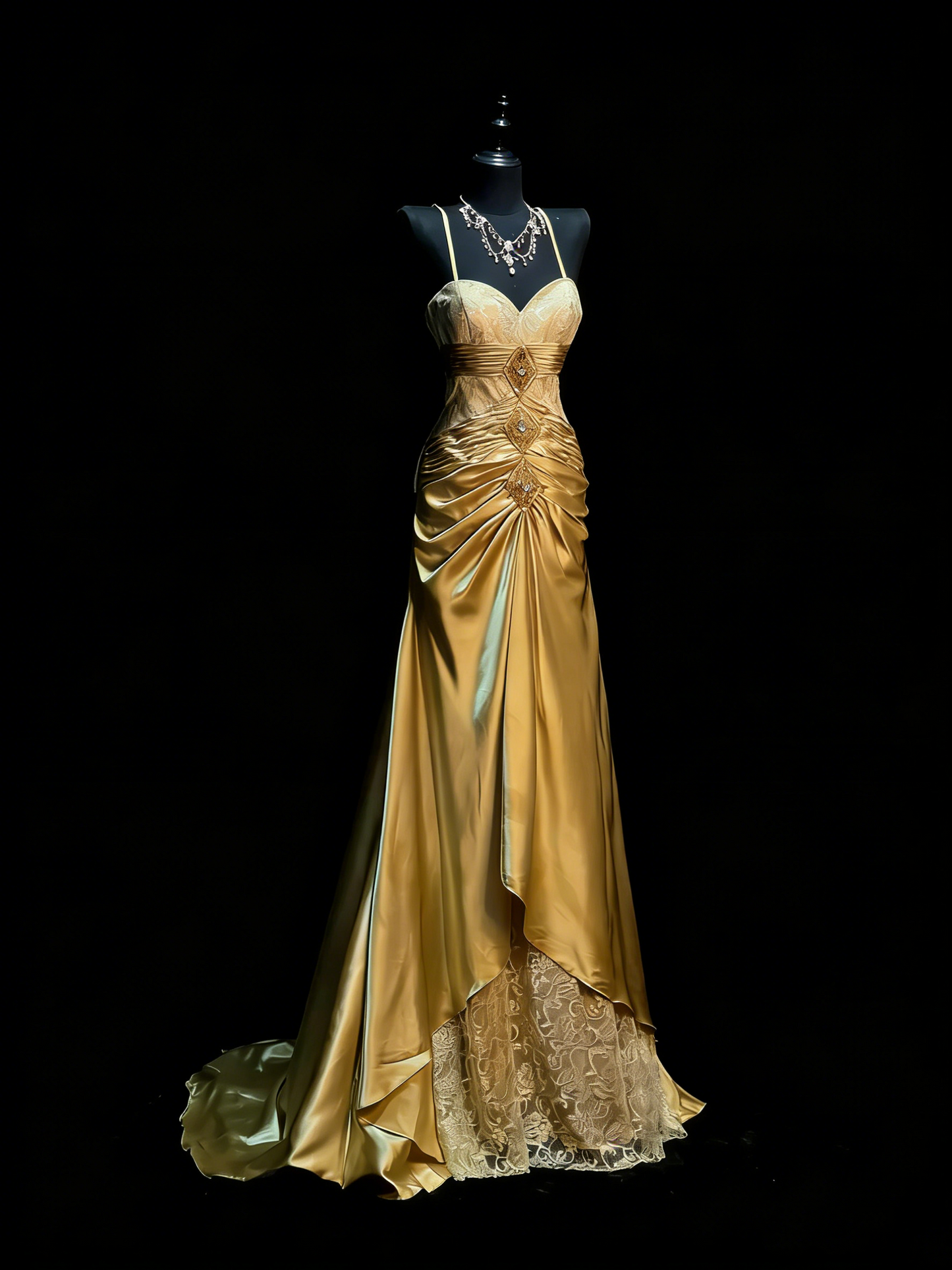 Robe de bal longue de fin d'année pour adolescentes, coupe trapèze, dos nu, en satin doré, modèle N1182