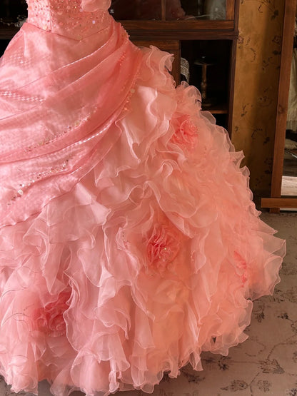 Vintage Ball Gown Spaghetti Straps Pink With Layers Tiered Sweet 16 Dresses Quinceanera Dress Long 15 Vestidos De Fiesta N2263