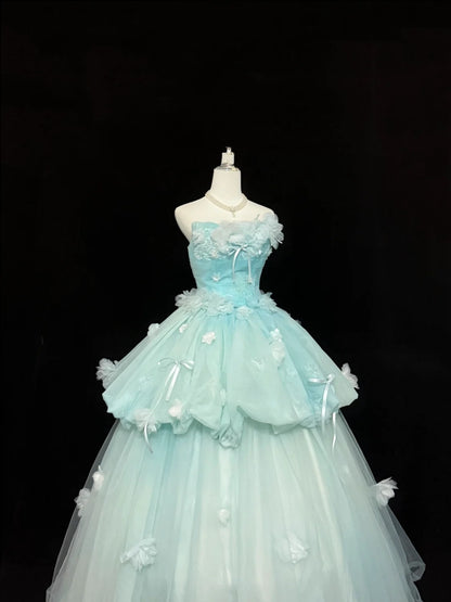 Sweet 16 Dresses Long Ball Gown Lace Sweet Sixteen Long Birthday Dress Strapless Tulle Formal Gown RC0265
