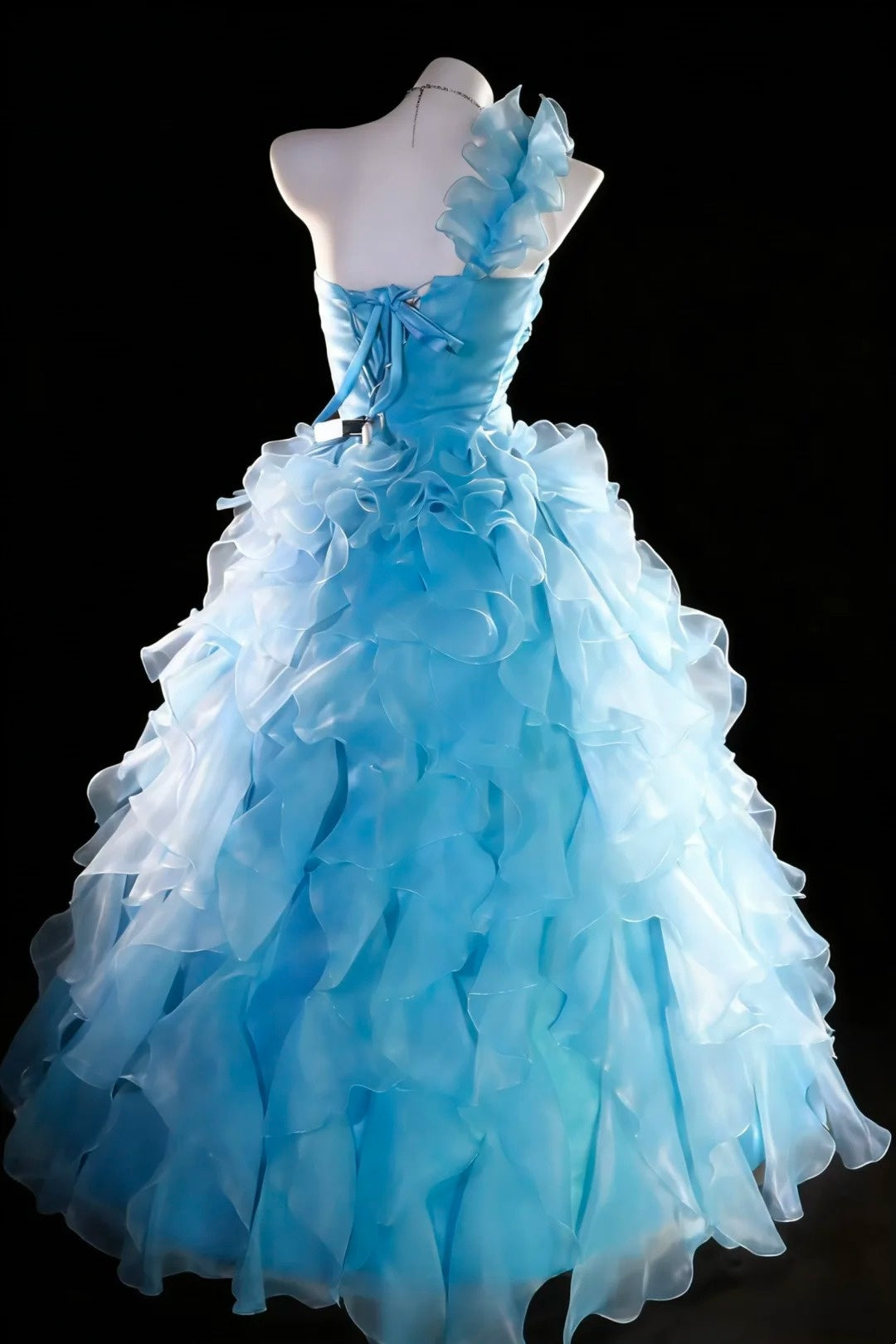 Robe de bal féerique asymétrique bleu glacier, couches superposées en organza, robes de bal Quinceañera N2965
