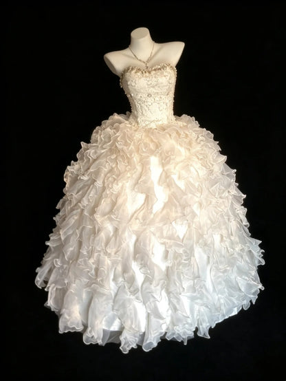 Robe de bal de princesse bustier à volants superposés avec perles robes de Sweet 16 robe de Quinceañera N4181