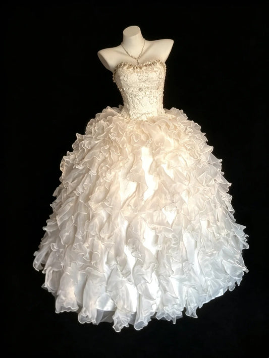 Prinzessin Ballkleid Trägerlos Rüschen Lagenstufen Mit Perlen Sweet 16 Kleider Quinceanera Kleid N4181