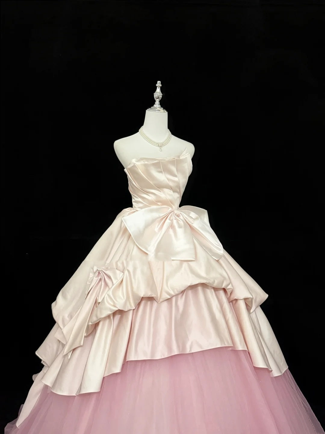 Süße Kleider für den 16. Geburtstag, langes Ballkleid, trägerlos, zartrosa, Satin und Tüll, formelles Abendkleid für den 16. Geburtstag RC0262
