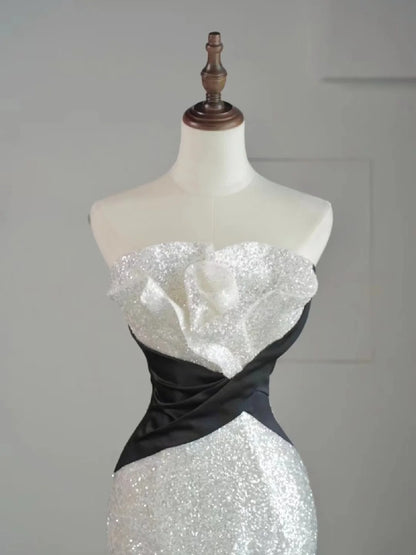 Magnifique robe de bal longue sirène bustier blanche à sequins - Inspiration tenue de soirée N236