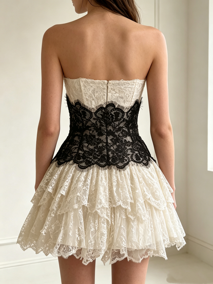 Sexy Homecoming Outfit Ideas A Line Strapless Champagne Lace High School Ideas Inspo Senior Party Graduation Dresses RB8028