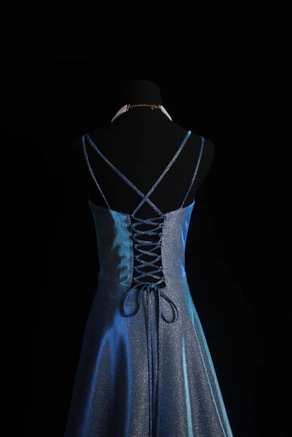 Retro A Line Spaghetti Straps Navy Blue Sequin 1950s Long Prom Dresses Inspo 18th Birthday Outfits Formal Dress N496
