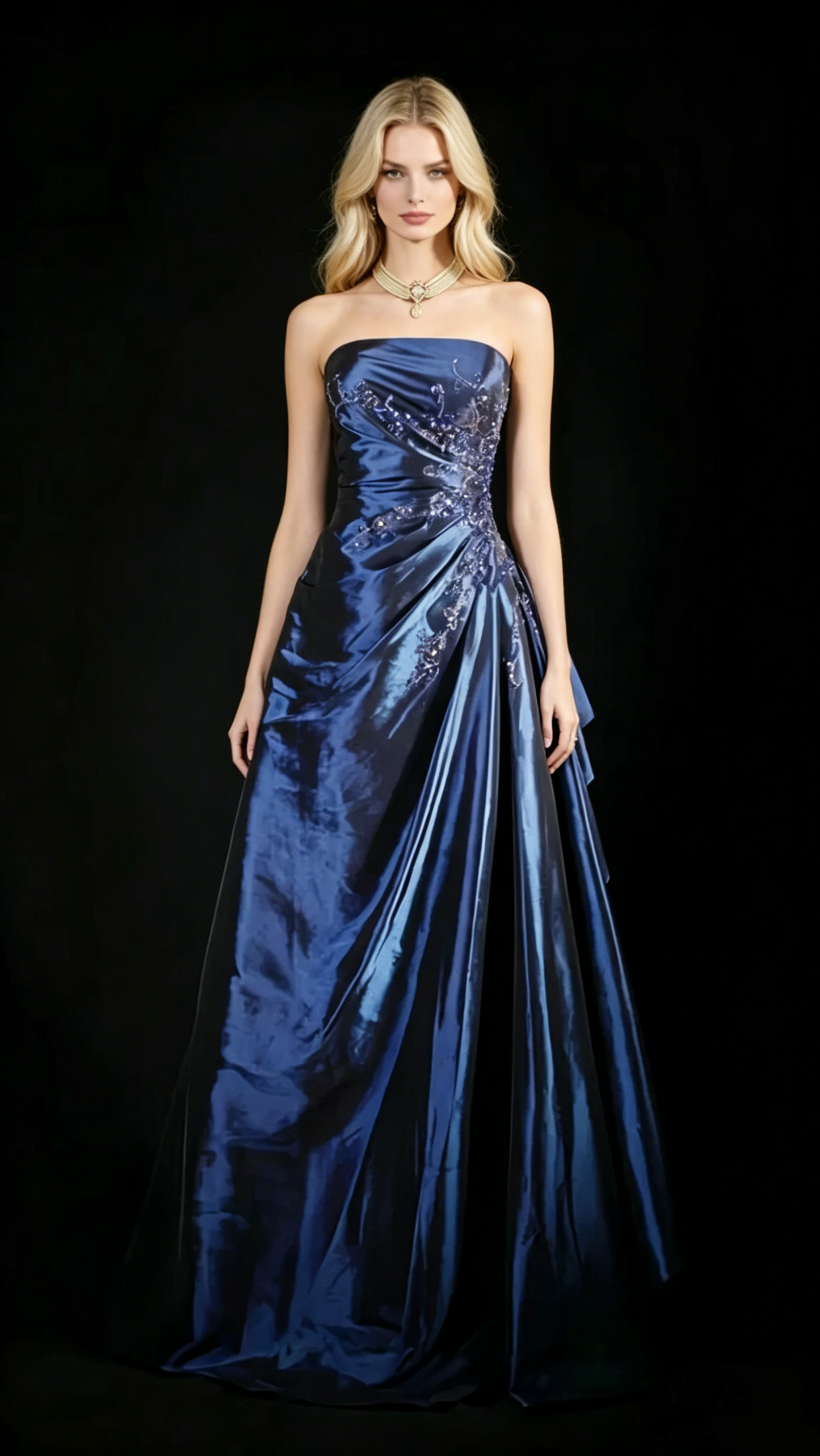 Mignonne robe de bal bustier en satin bleu marine avec volants, longues robes de soirée, robes de bal N3043