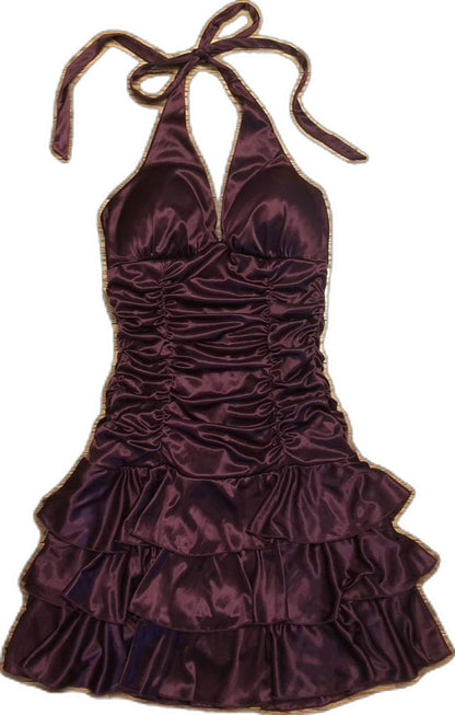 Glitter A Line Halter Purple Satin With Pleated Spring dress Short Homecoming 21th 16th Birthday Cocktail Ideas Outfits RB8307