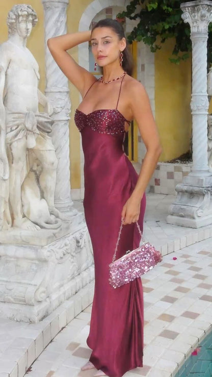 Elegantes Meerjungfrauen-Abendkleid mit Spaghettiträgern, burgunderrotem Satin, langes Abendkleid, formelles Partykleid, Vestidos De Dia AB573