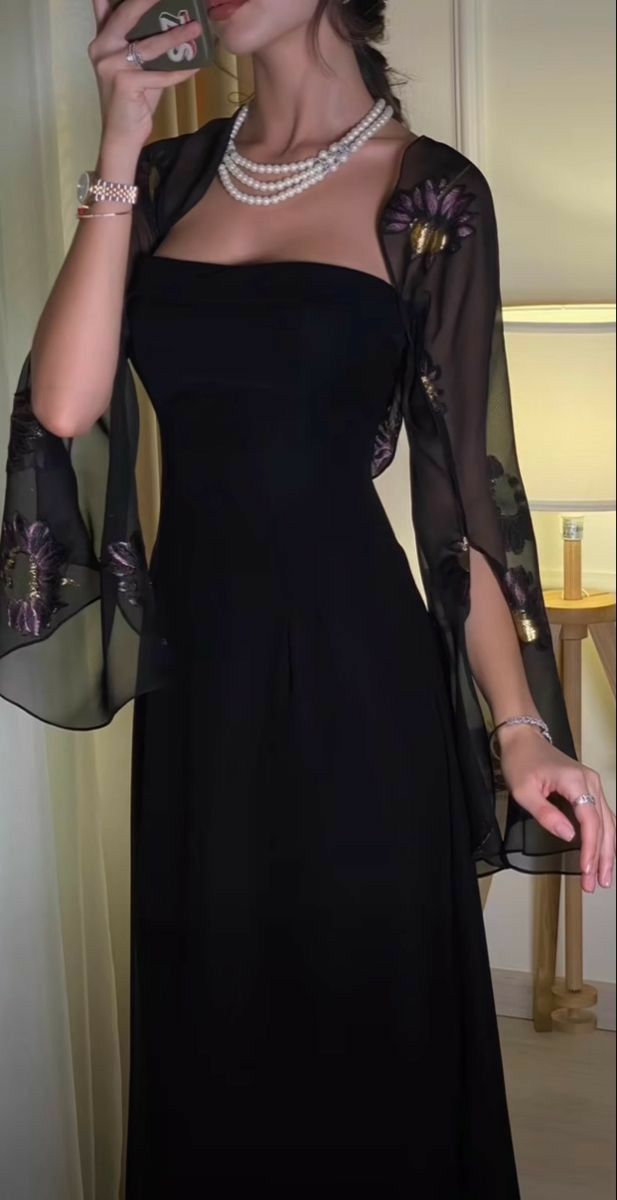 Robe de cocktail femme années 90, fourreau en mousseline noire avec cape, longue, tenue de soirée de remise de diplômes, robe de bal AB1871