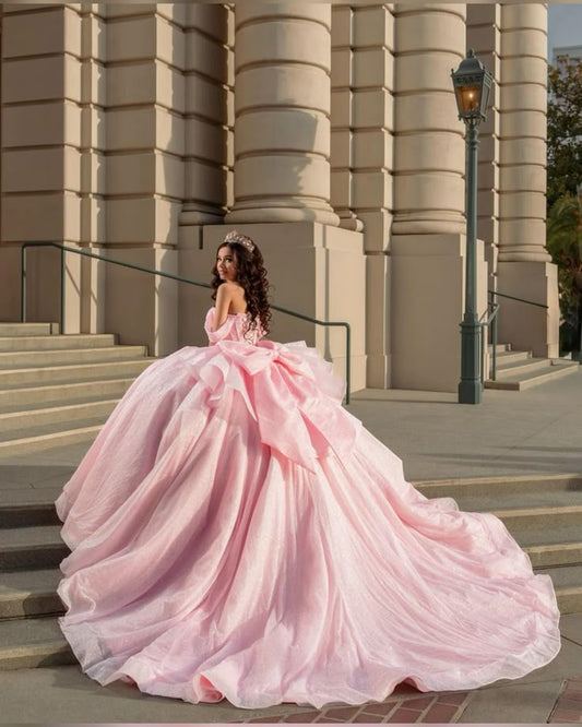 Dreamy pink Princess Ball Gown Wedding & Formal Events Off The Shoulder Quince Dress Quinceanera Dresses Birthday Outfits RB8227