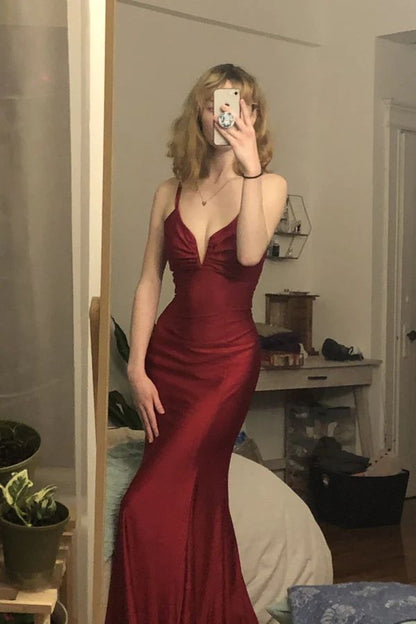 Robe de soirée longue sirène bordeaux, inspiration pour bal de promo N269