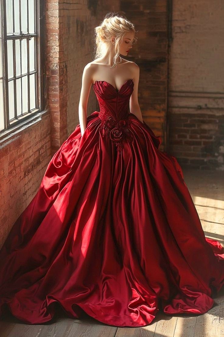 Robe de bal élégante en satin rouge à décolleté cœur, idéale pour les adolescentes. Robe de soirée formelle, tenue de bal, référence AB1066