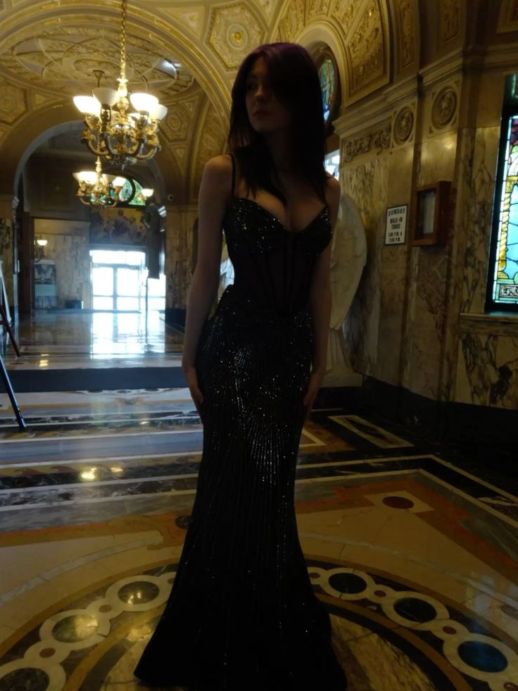 Sparkly Mermaid Spaghetti Strap Black Sequined Long Prom Dresses Sexy Formal Gowns N808