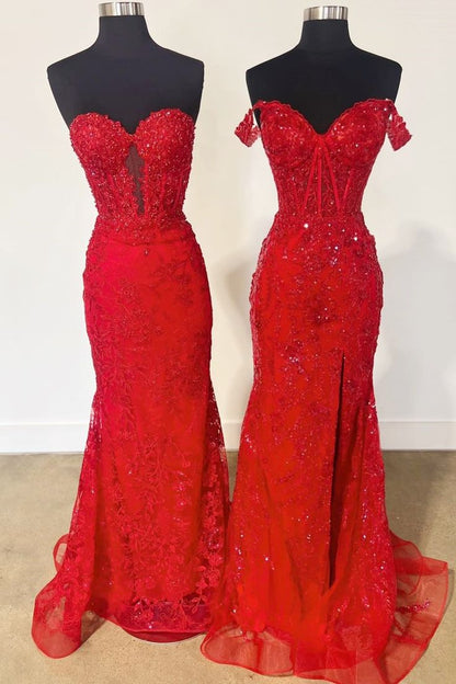 Robe de bal longue trompette à décolleté en cœur et application de dentelle - Inspiration pour une tenue de soirée N248