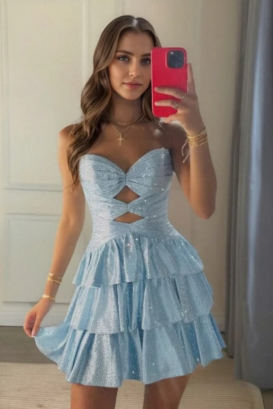 Blue Hoco & Homecoming Corset Dress Elegant Evening Dress Short Party Dresses With Beading RB6438