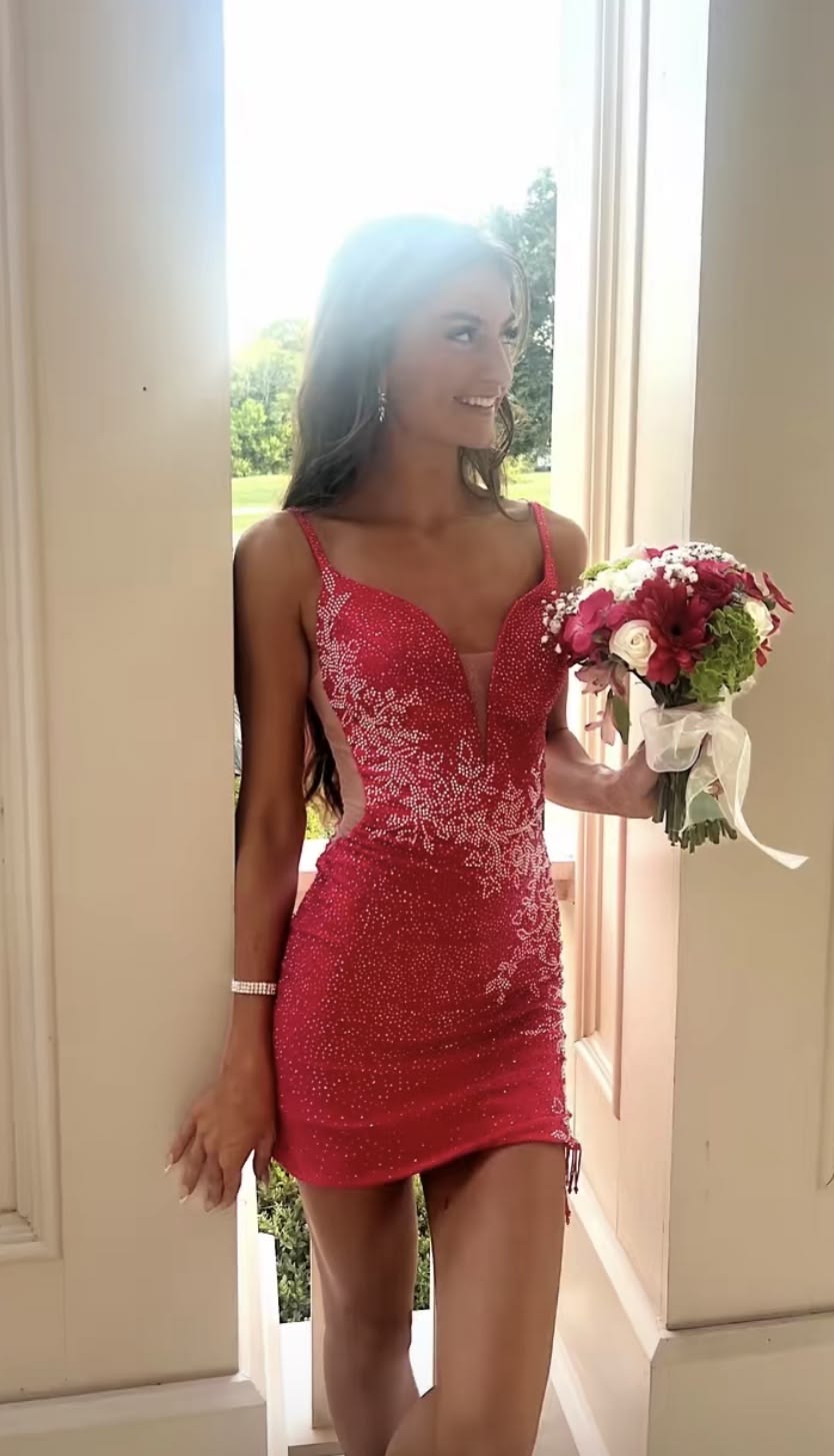 Sexy Homecoming Dresses Outfit inspo Sheath Straps Hot Pink Sequined Hoco Dress Cocktail Outfits RB9242