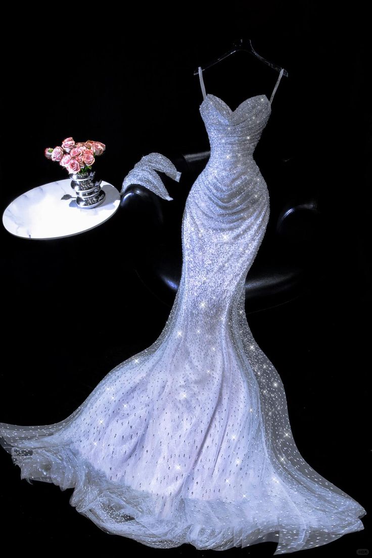 Gorgeous Evening outfit Mermaid Sweetheart Sequin Silver Gray Prom Dresses Long Formal Dress RC1405