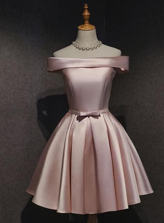 Süßes kurzes rosa Satin-Minikleid für Abschlussfeier oder Heimkehr N2120