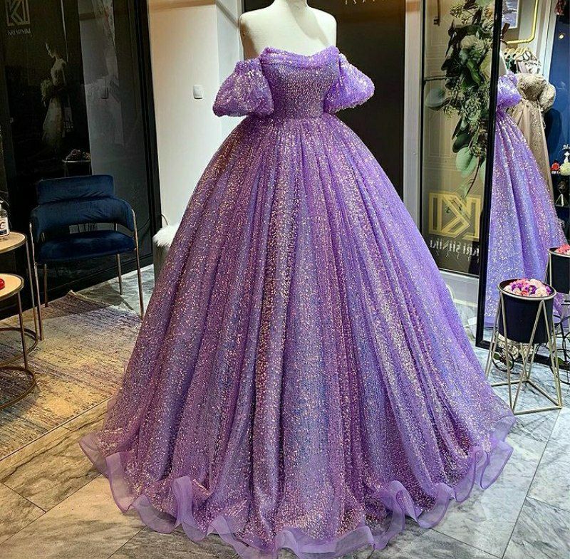 Robe de bal scintillante à épaules dénudées lilas, robe de quinceañera à sequins, robe de luxe pour anniversaire (15-16 ans), AB1962