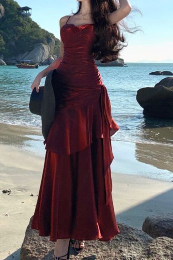 Einfaches burgunderfarbenes Meerjungfrauen-Abendkleid mit Herzausschnitt, burgunderfarbenes Partykleid AB954