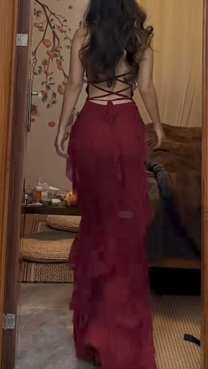 Sexy ärmelloses Meerjungfrauen-Abendkleid aus Chiffon mit Spaghettiträgern online erhältlich AB953