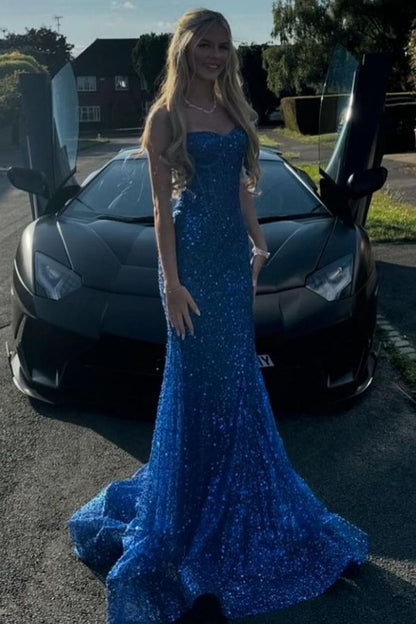 Shiny Blush Pink Sequins Mermaid Spaghetti Straps Long Beaded Prom Dress Party Gowns RB1672