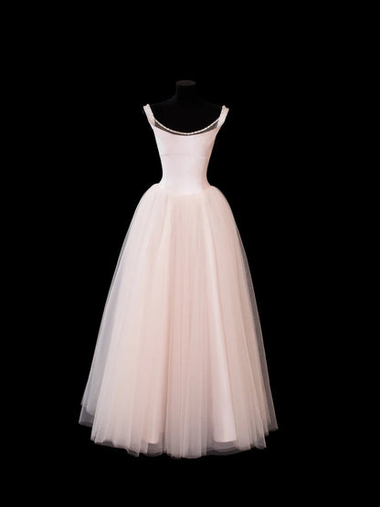 Ballkleid mit eckigem Ausschnitt, rosa Tüll mit Perlenstickerei, Ballkleider, formelle Outfits RB3935