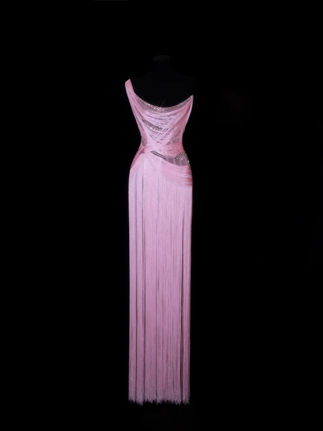 Robes de Bal Élégantes Fourreau Asymétrique Rose Avec Gland sans Manches Tenues de Soirée Formelles N3788