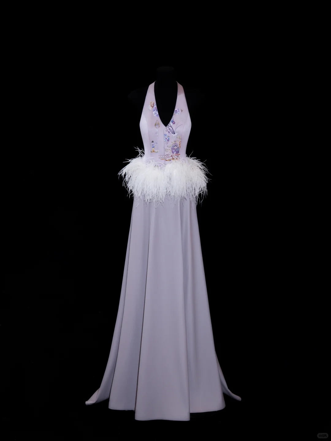 Classy A line Halter Lilac Satin With Feathers Prom Dresses Long Evening Party Formal Outfits RB6650