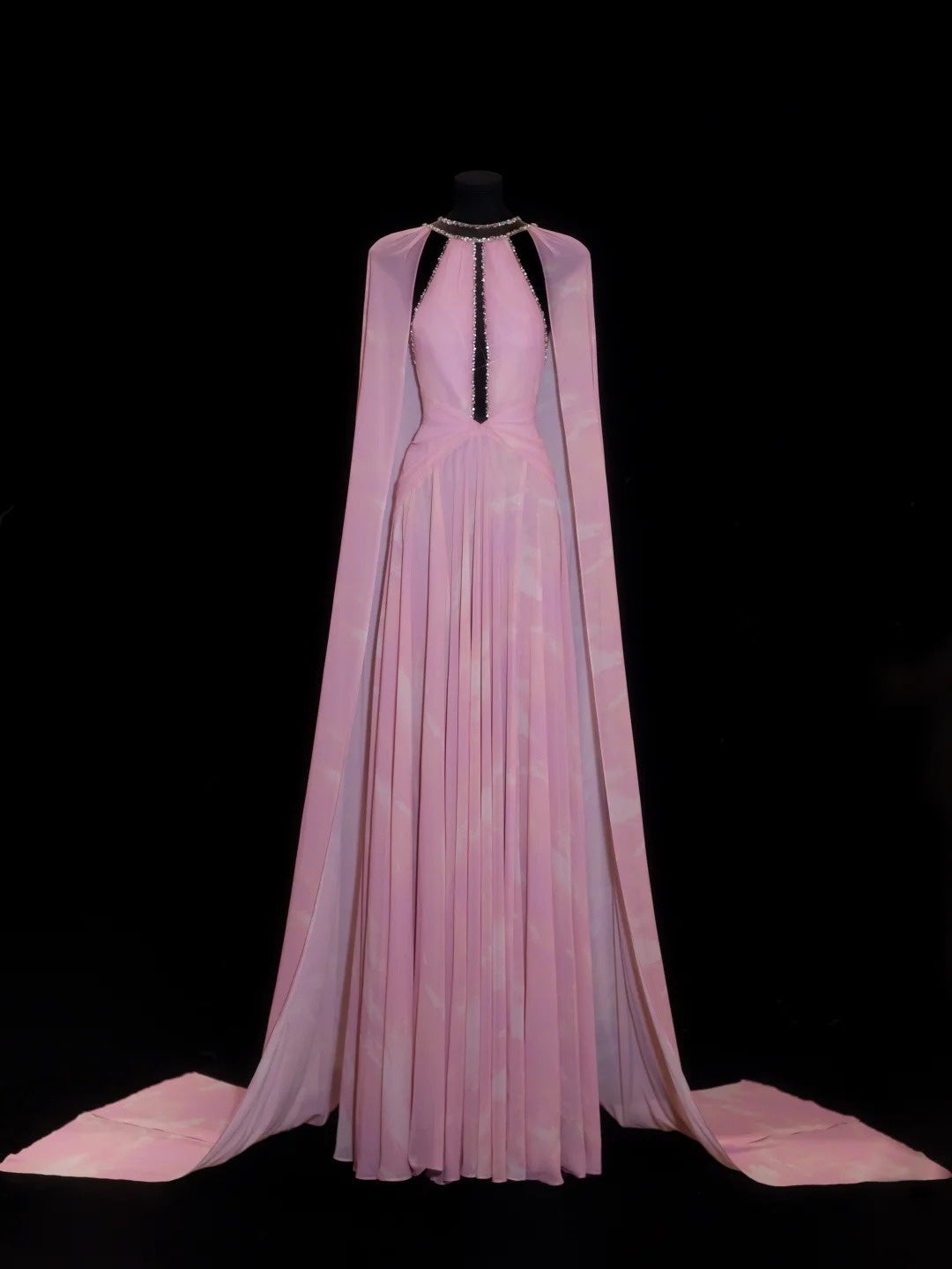 Élégante Robe de Bal Longue Formelle en Chiffon Rose Col Montant Coupe Trapèze Dos Nu pour 18ème Anniversaire N4179