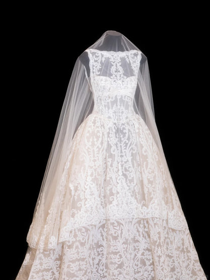Timeless Ball Gowns Lace White With Wedding Veil Tulle Bridal Gown Garden Wedding Dresses RB4322