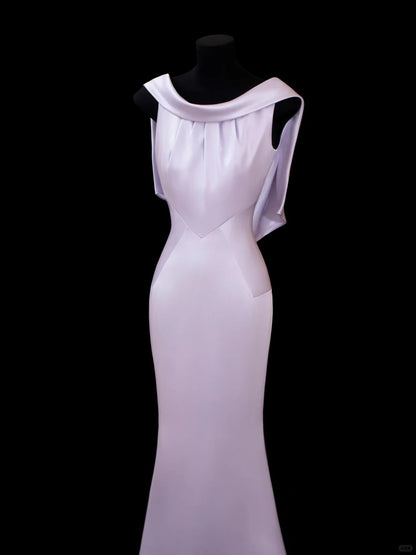 Vintage Prom Dresses 70s Mermaid Scoop Lilac Satin Sleeveless Evening Formal Outfits RB4323