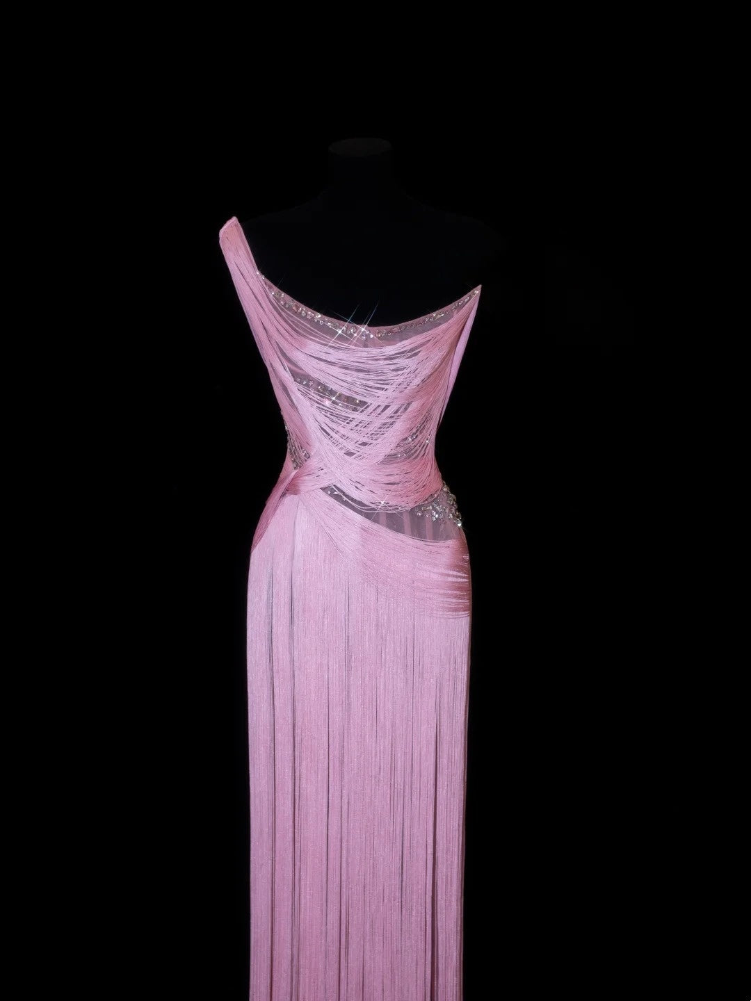 Robes de Bal Élégantes Fourreau Asymétrique Rose Avec Gland sans Manches Tenues de Soirée Formelles N3788