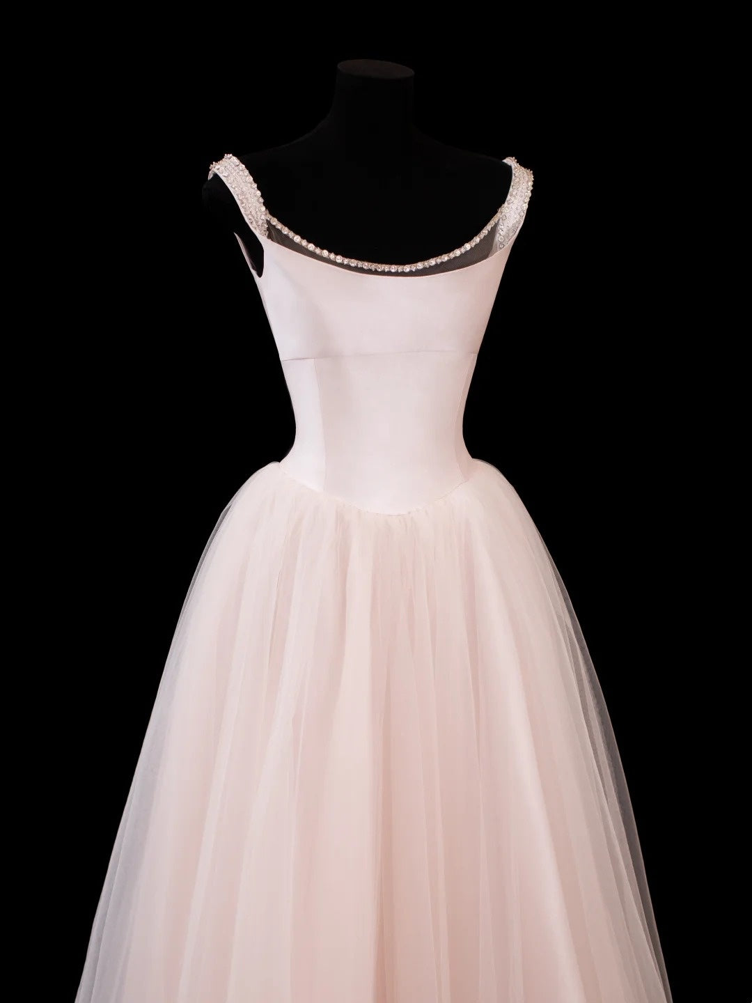 Ballkleid mit eckigem Ausschnitt, rosa Tüll mit Perlenstickerei, Ballkleider, formelle Outfits RB3935