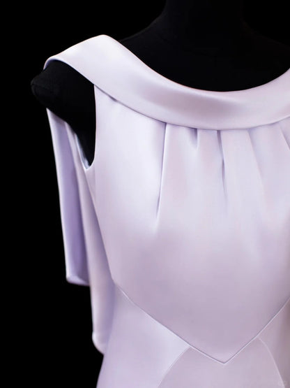 Vintage Prom Dresses 70s Mermaid Scoop Lilac Satin Sleeveless Evening Formal Outfits RB4323