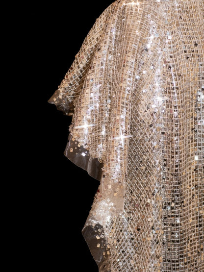 Robe de bal longue sirène à sequins scintillants et bretelles spaghetti couleur champagne - Inspiration robe de soirée formelle N144