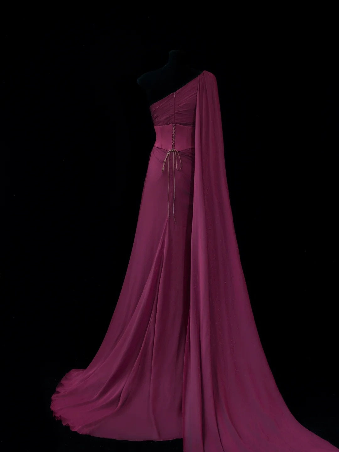 Robe de soirée longue chic à une épaule en mousseline de soie couleur raisin, robe de bal élégante, robe d'invitée de mariage remarquable N909
