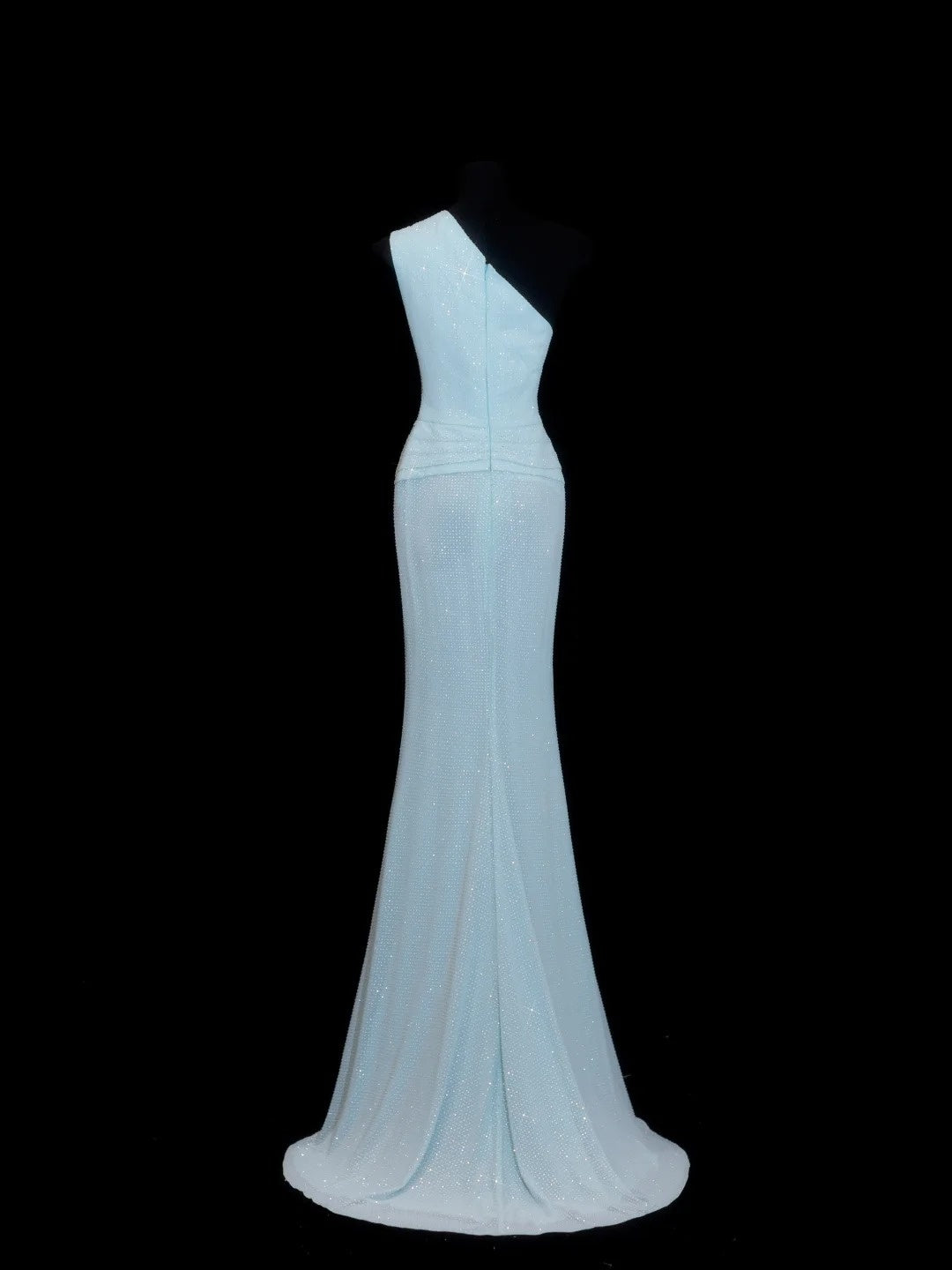 Glitzerndes, schulterfreies, langes Paillettenkleid in Hellblau – perfekt für Partys, Abschlussbälle und Hochzeiten (Modell N908)
